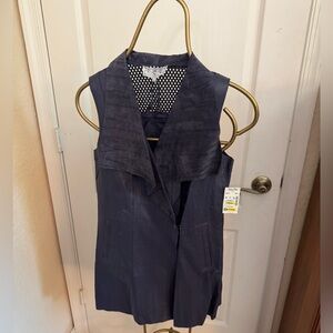 Sleeveless Dark Purple Leather Dress Vest w/ open work detail in back